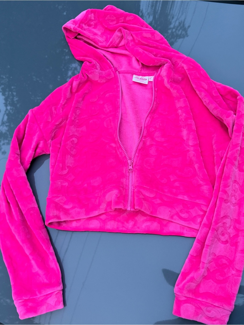 Barbie Bright Pink Plush Zip Hoodie